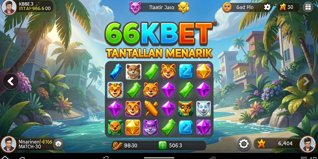 Tampilan gameplay seru game Match-3 66KBET dengan level yang menantang.