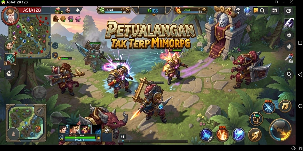 Tampilan permainan ASIA128 memperlihatkan aksi pertarungan seru di dunia MMORPG.