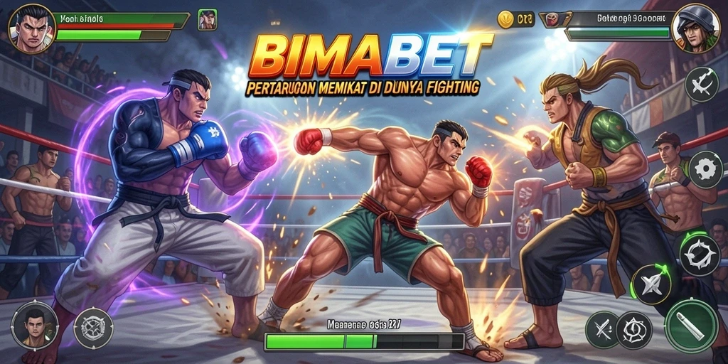 Tangkapan layar utama BIMABET menunjukkan pertarungan epik antar karakter.