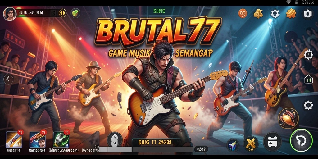 Tampilan gameplay menarik dari BRUTAL77 dengan variasi musik.