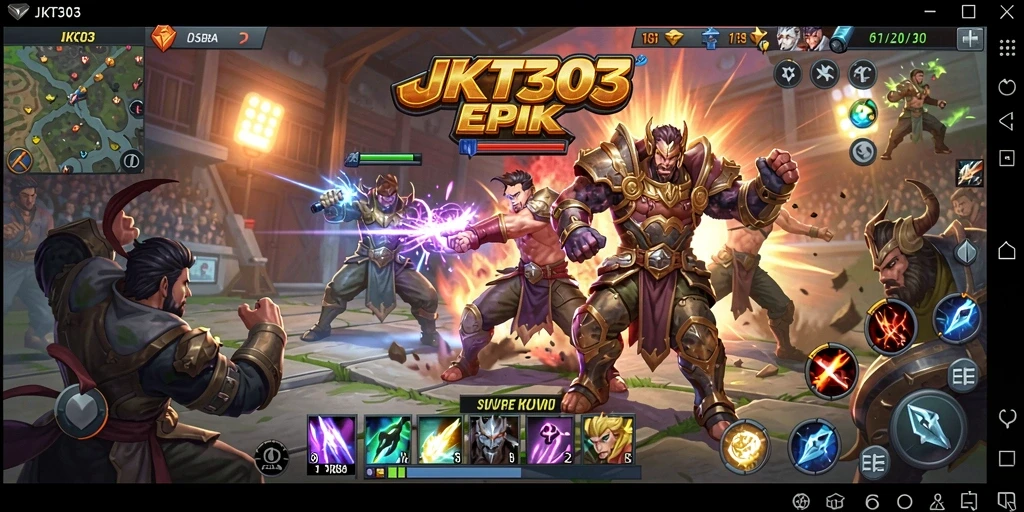 Screenshot gameplay JKT303 menampilkan aksi pertarungan seru MOBA.