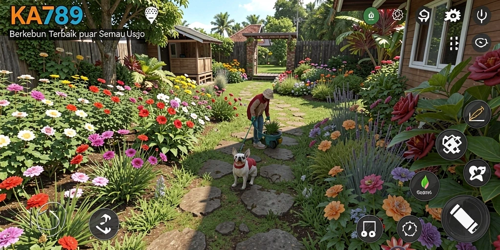 Tangkapan layar gameplay KA789 menampilkan aktivitas berkebun yang menyenangkan.