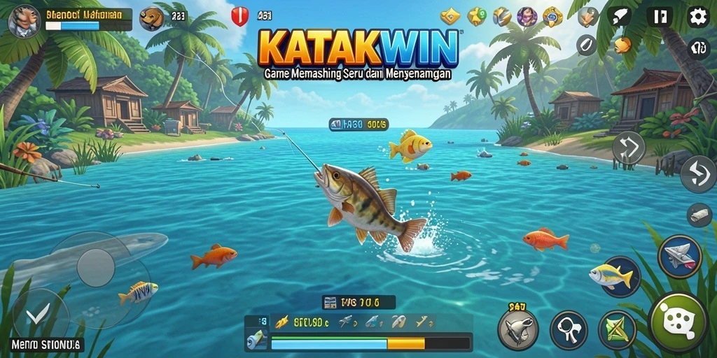 Cuplikan gameplay KATAKWIN dengan memancing yang mendebarkan.