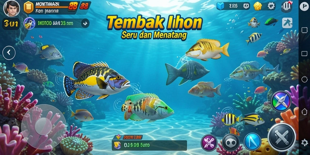 Screenshot gameplay MONTANA88 yang menunjukkan aksi tangkap ikan yang seru.