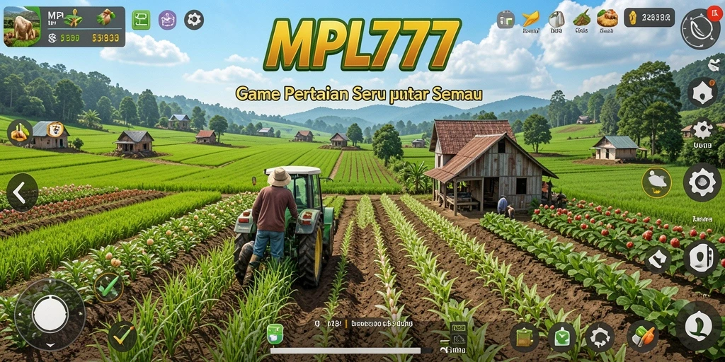 Screenshot utama MPL777 menunjukkan keseruan bertani dengan teman-teman.