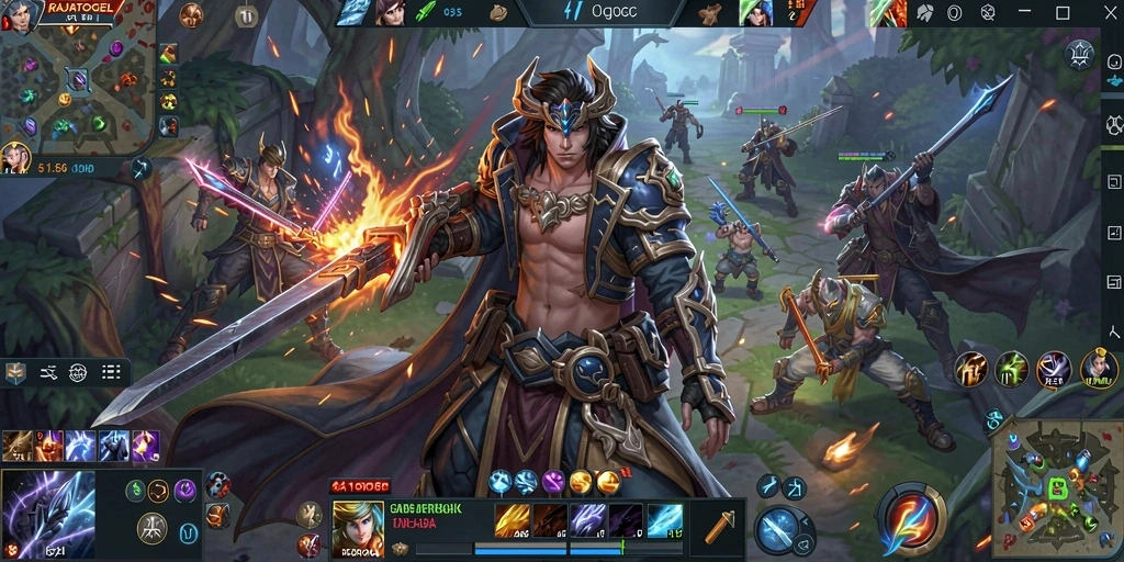 Tangkapan layar utama RAJATOGEL menampilkan aksi seru dalam pertandingan MOBA.
