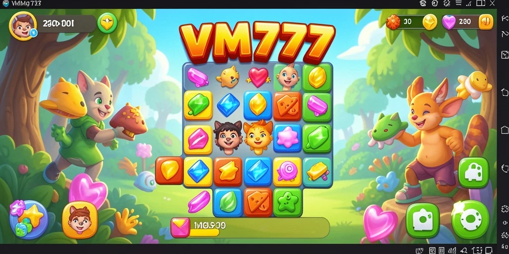 Tampilan gameplay VM777 dengan permata berwarna-warni yang menarik.